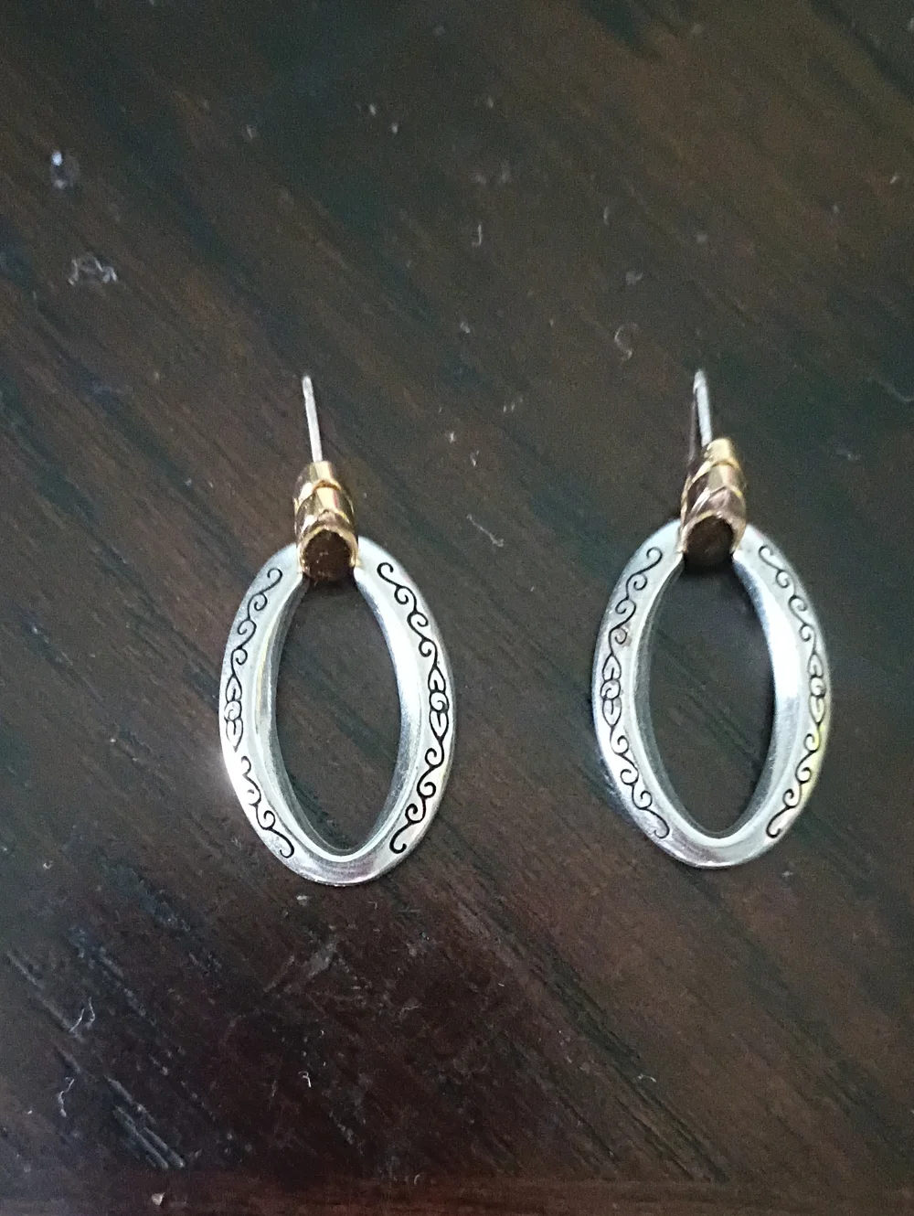 Brighton Silver-Tone Oval Drop Earrings with Gold Accent